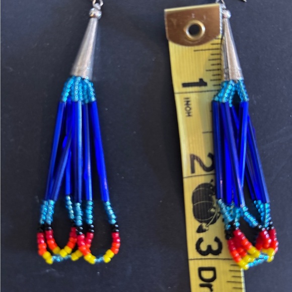 Native American made beaded and sterling silver drop earrings​ - Picture 5 of 5